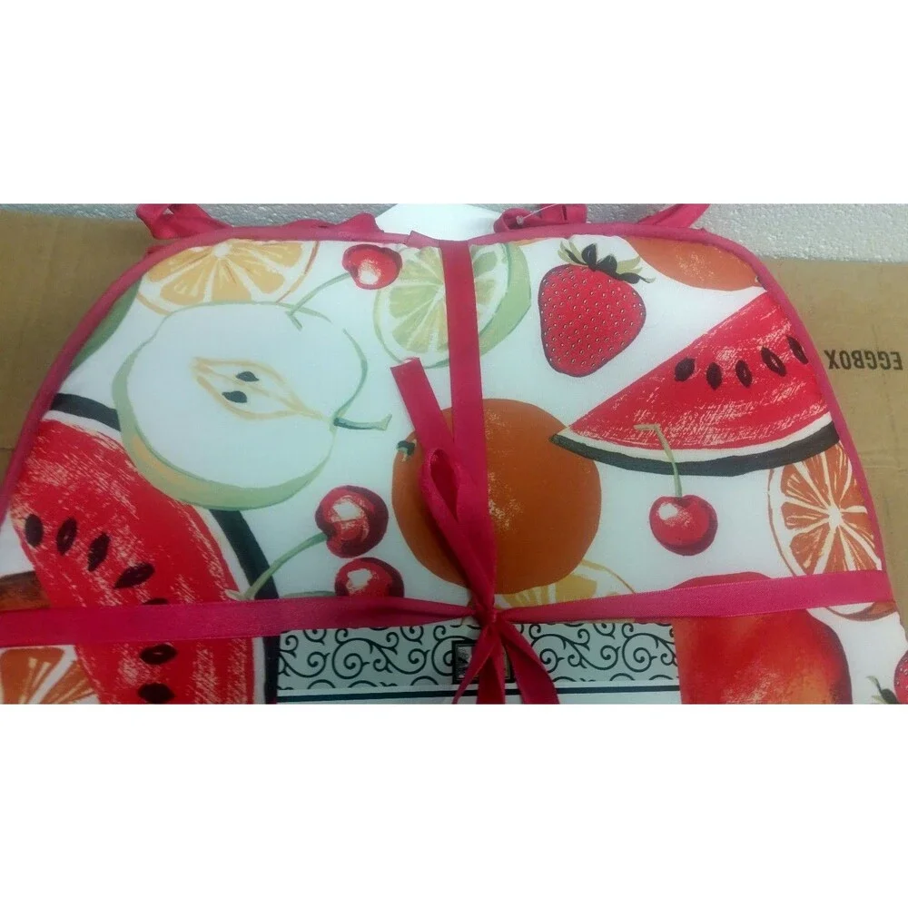 Set of 4 KITCHEN CHAIR PADS CUSHIONS w/ pink strings,COLORFUL FRUITS 15
